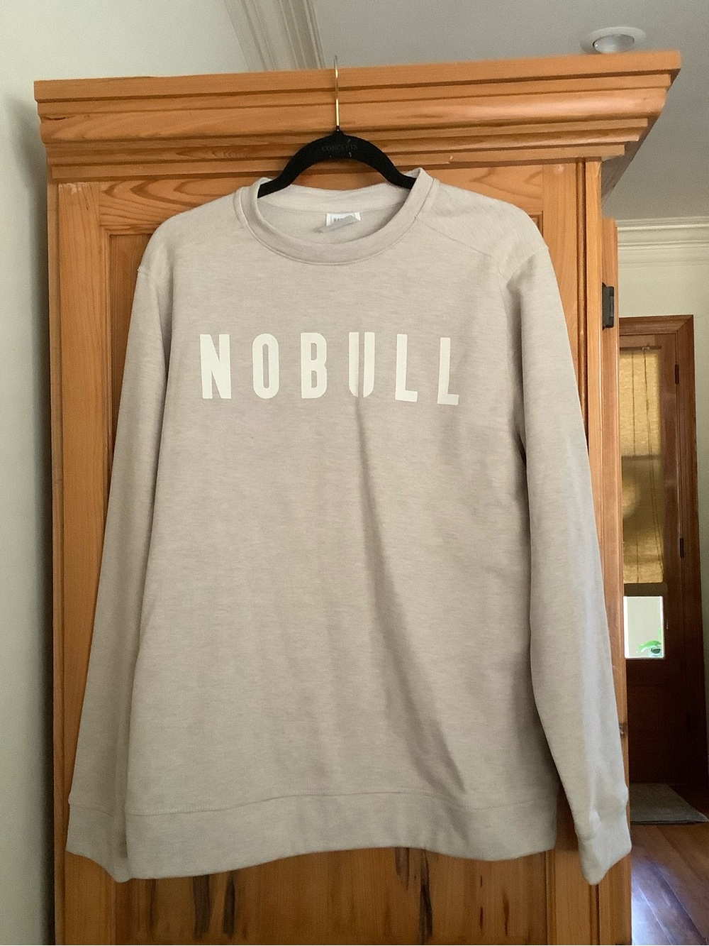 NOBULL Men's Crew Sweatshirt in Light Taupe with White Logo